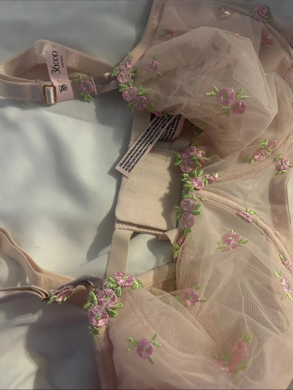 Victoria's Secret Sheer Blush Pink Floral Embroidered Bra - Picture 1 of 4